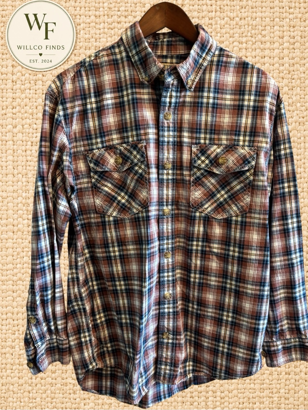 Duluth Trading Co Men’s Medium Plaid Button Down Shirt 100% Cotton Relaxed Fit